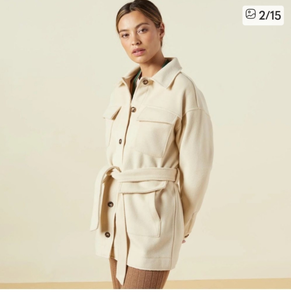 Monrow Safari Jacket Tie Waist Button Up Wool Blend